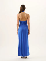 Sawyer Cupro Halter Dress- LAPIS