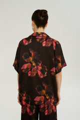 BUTTON UP SS SHIRT - CHOCOLAT PETALS