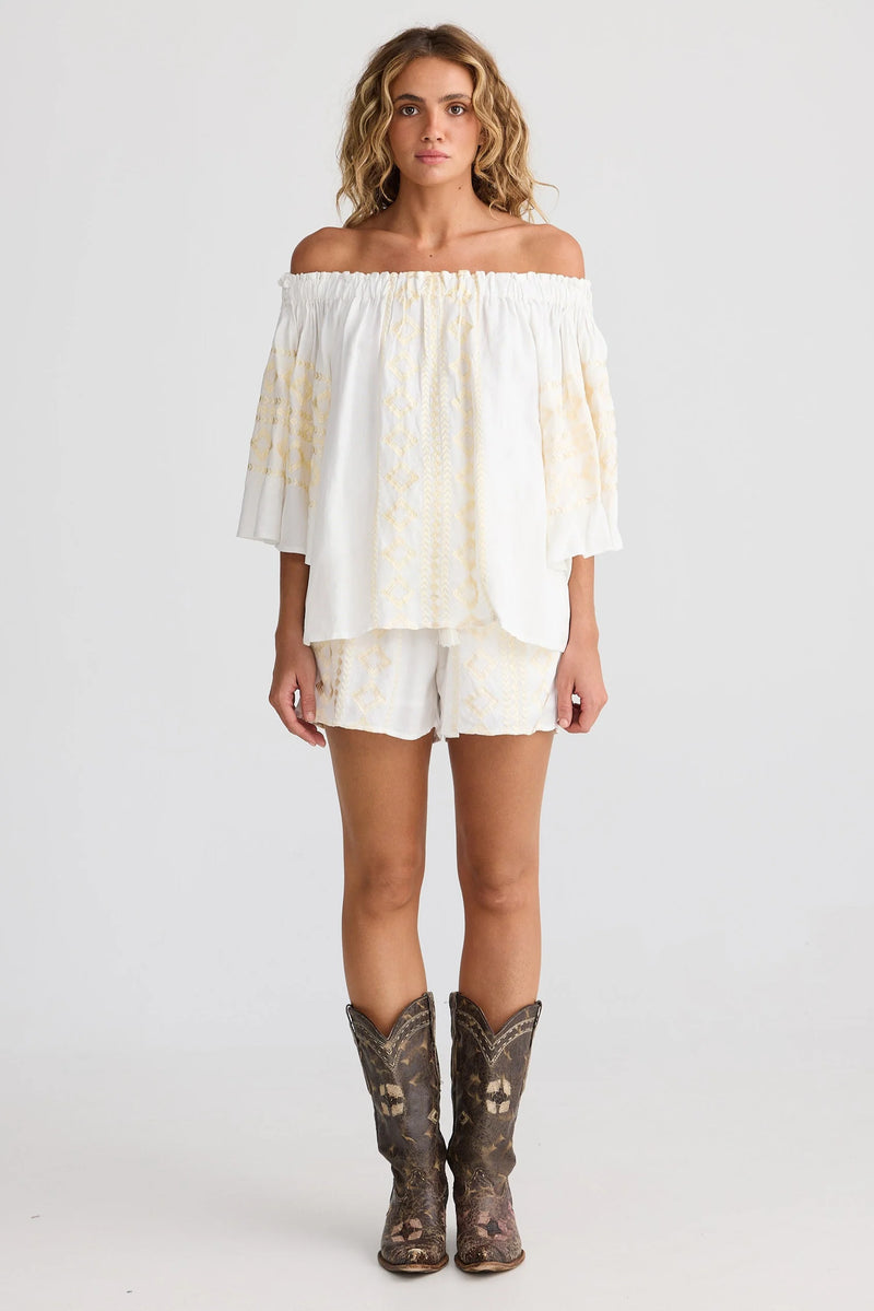 Odyssey Top - White Emb