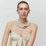 Flat Chain Necklace with gold cloud marble