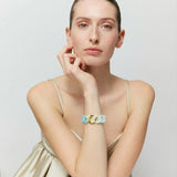 Flat Chain Bracelet 2 color w gold cloud marble - opaline blue
