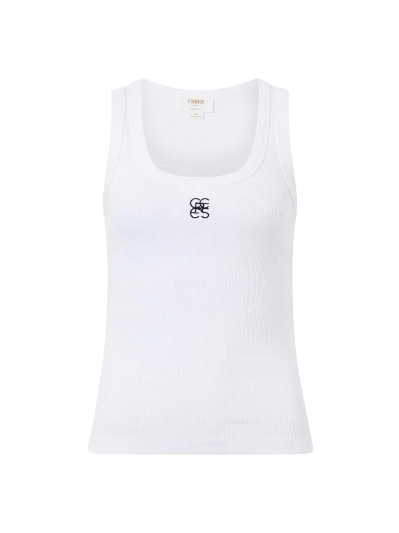 CERES RIBBED Logo Tank - White