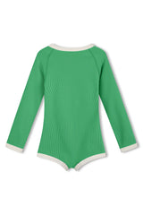 Mini Stripe Rib Rashie Onesie - Parrot Green