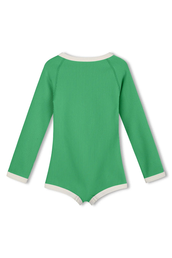 Mini Stripe Rib Rashie Onesie - Parrot Green