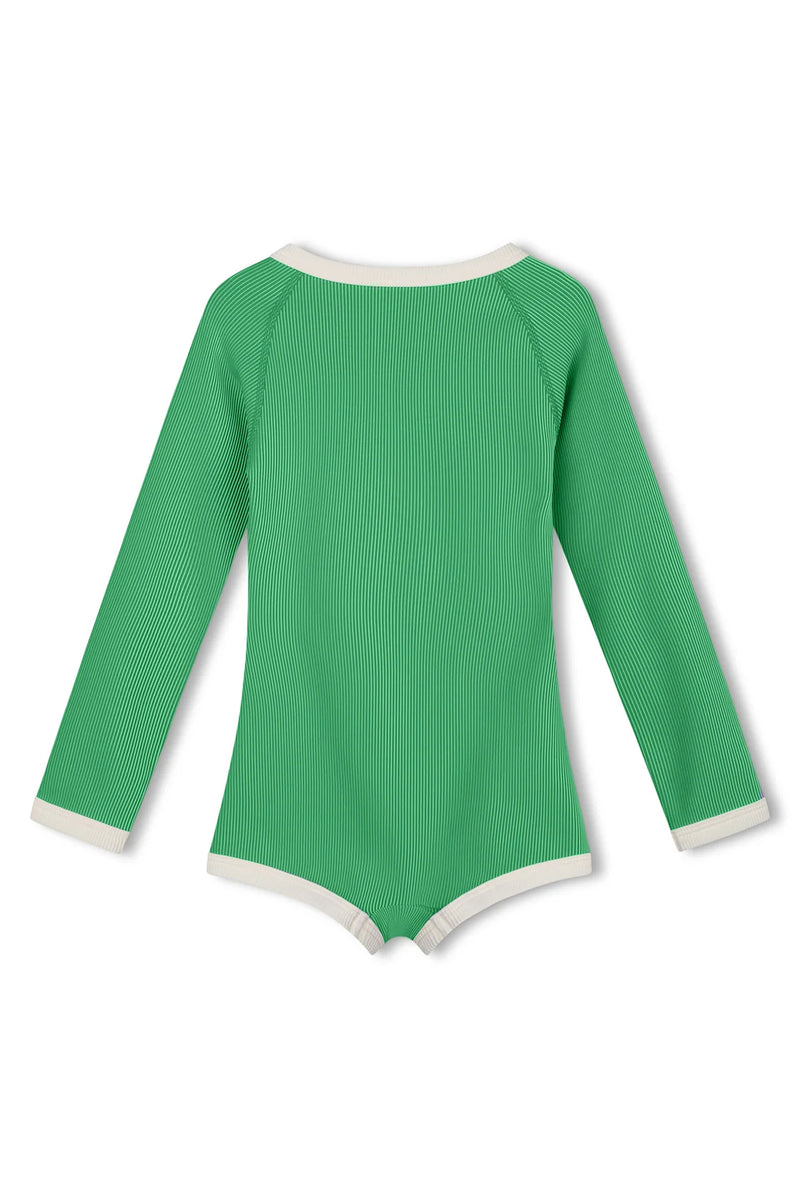 Mini Stripe Rib Rashie Onesie - Parrot Green