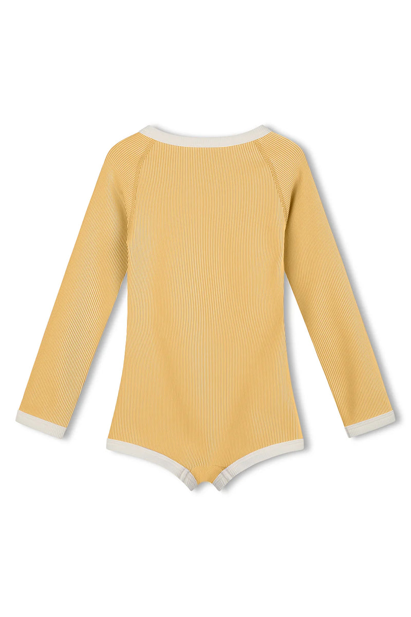 Mini Stripe Rib Rashie Onesie - Marigold