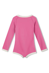 Mini Stripe Rib Rashie Onesie - Shell Pink