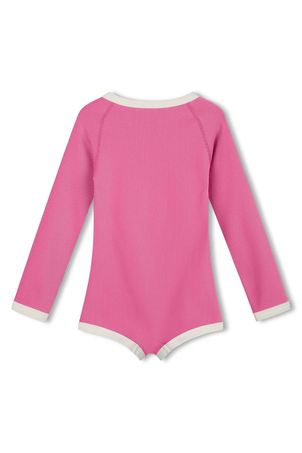 Mini Stripe Rib Rashie Onesie - Shell Pink