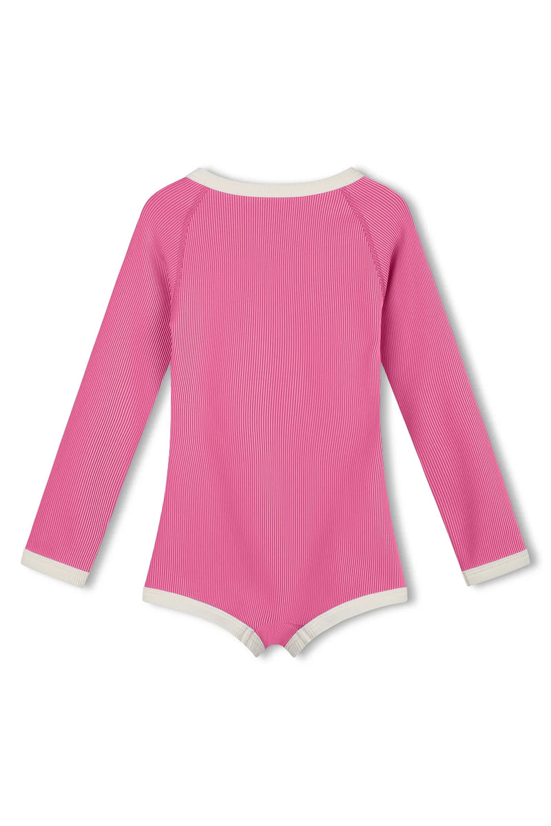 Mini Stripe Rib Rashie Onesie - Shell Pink