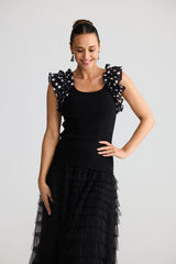 Frills Tank - Black W Spot