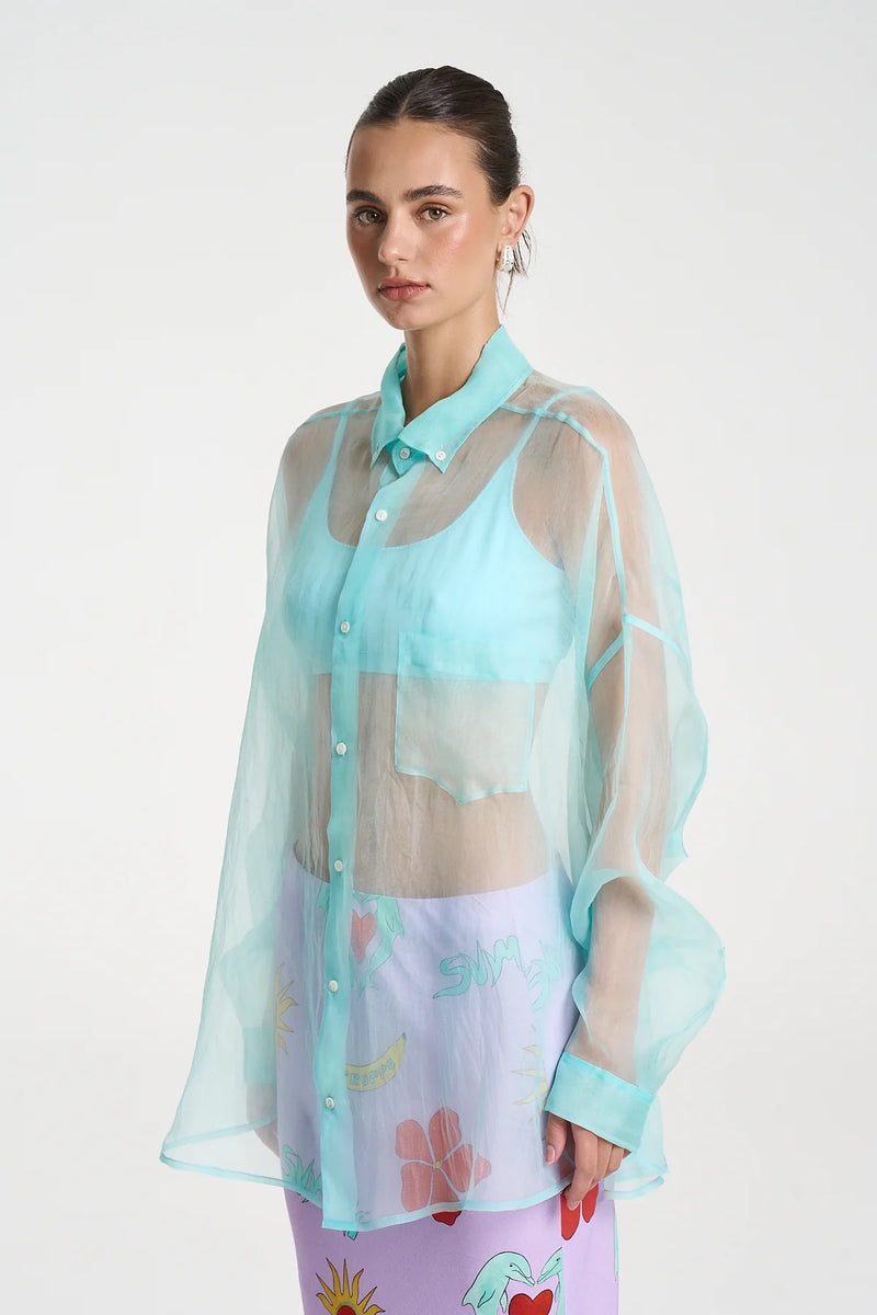 MERCURIO SILK SHIRT - AQUA