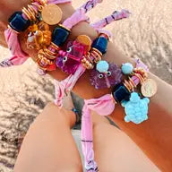 Pink Boho Bandana Bracelets with Ocean Crab