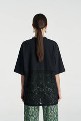 LACE PANEL TEE - BLACK