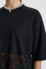 LACE PANEL TEE - BLACK