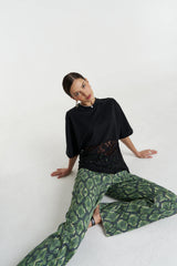 LACE PANEL TEE - BLACK