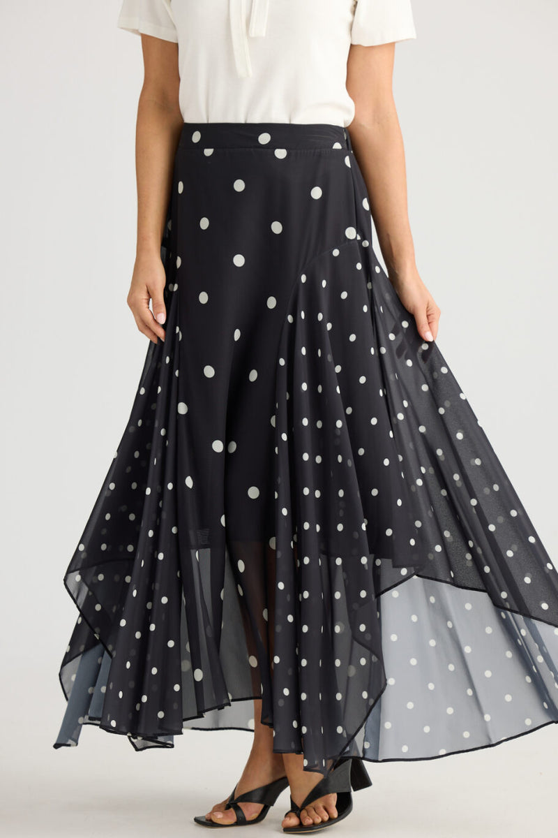 Bella Skirt - Black w White Spot