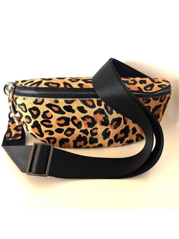 Leopard Print Hair On Hide Leather Crossbody Bag