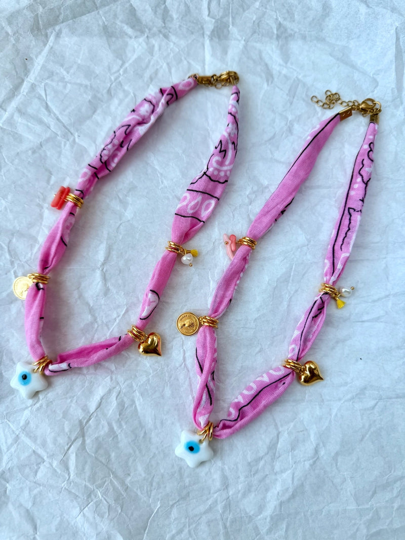 Bohemian Pink Bandana Necklace