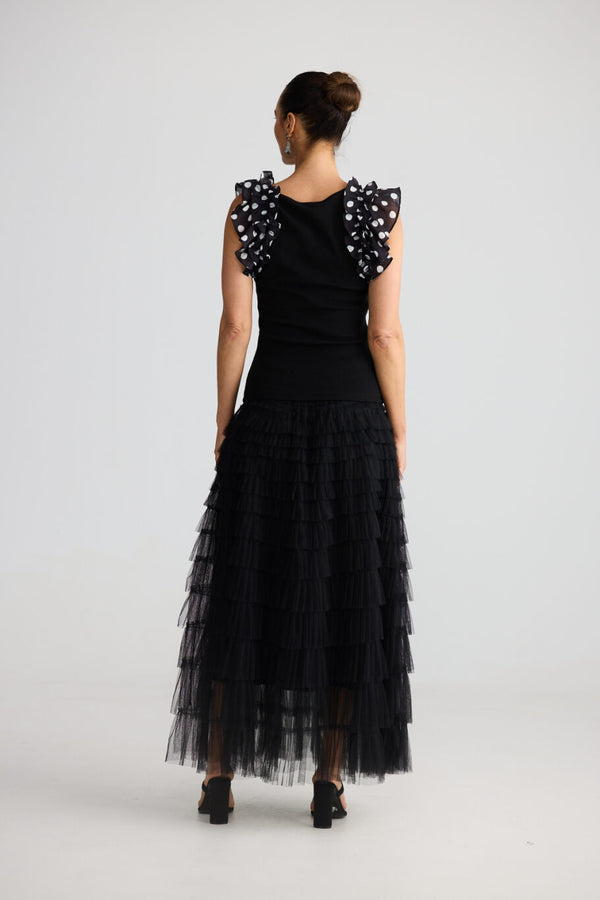 Frills Tank - Black W Spot