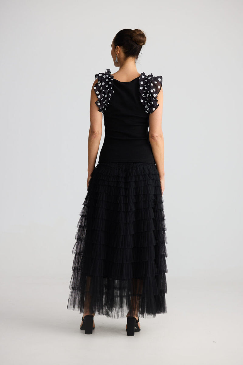 Frills Tank - Black W Spot