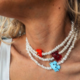 White Shell Pearl Choker with Glass Crab Charm