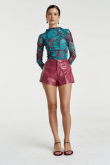 MESH LS ROUCHED SKIVVY-JADE BUTTERFLY