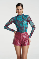 MESH LS ROUCHED SKIVVY-JADE BUTTERFLY