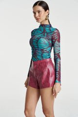 MESH LS ROUCHED SKIVVY-JADE BUTTERFLY