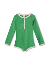 Mini Stripe Rib Rashie Onesie - Parrot Green