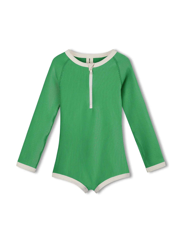 Mini Stripe Rib Rashie Onesie - Parrot Green