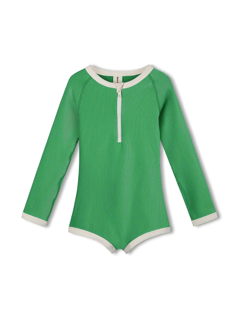 Mini Stripe Rib Rashie Onesie - Parrot Green