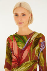 Floral Brown Midi Dress