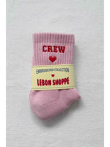 Embroidered Crew Socks - Strawberry Milk