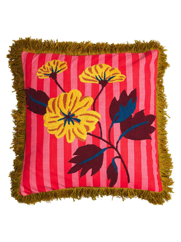 Annette Embroidered Cushion - Cosmo Pink