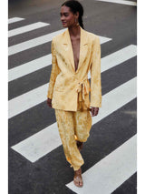 Beige Notched Lapel Front Tie Blazer