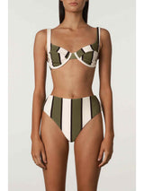 Olive Stripe Waisted Full Brief