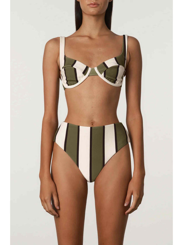 Olive Stripe Waisted Full Brief