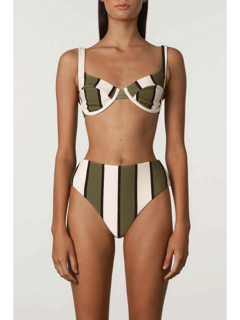 Olive Stripe Waisted Full Brief