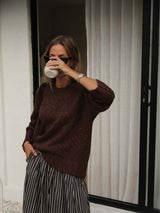 Sage Chunky Knit Crew - Chocolate