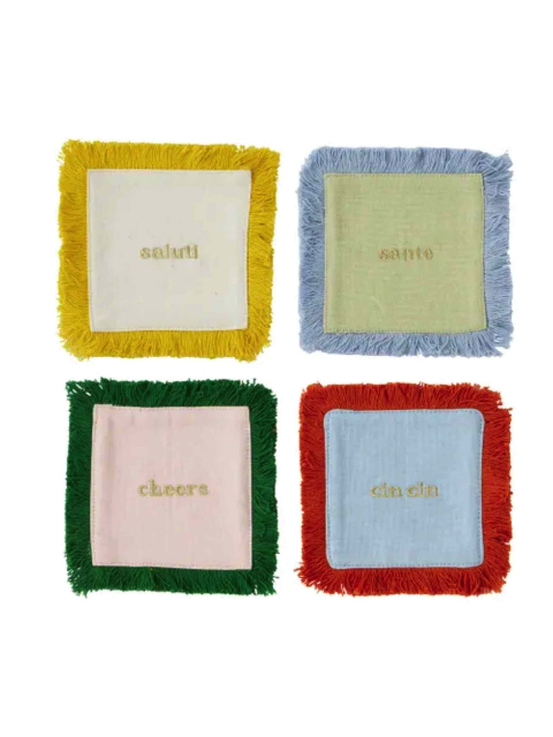 Cheers S/4 Cott Emb'd Coaster 10cm Multi