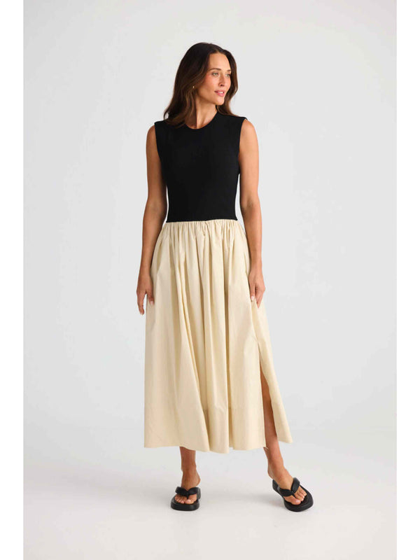 Daphne Dress - Ecru w Black
