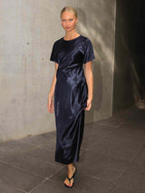 Gala Satin Midi Dress - Navy