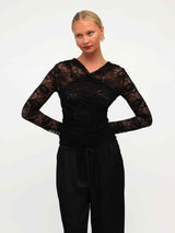 Cleo Lace Wrap Top - Black