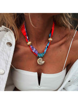Neon Bandana Scarf Necklace with Nautilus Shell