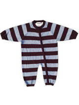 Organic Stripe Zipper Knit Starsuit - Plum & Haze