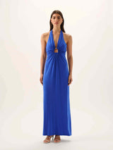 Sawyer Cupro Halter Dress- LAPIS