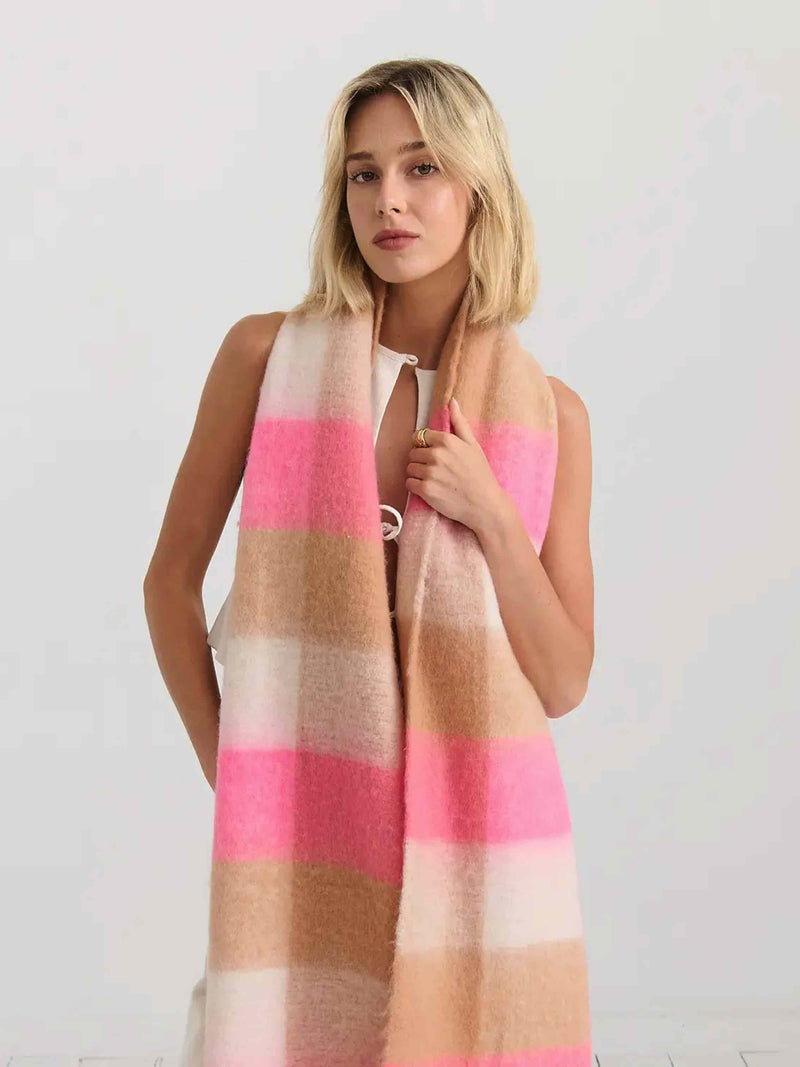 Neon Pink Checkered Fluffy Scarf