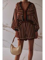 The Trista Shorts - Cherrywood Stripe