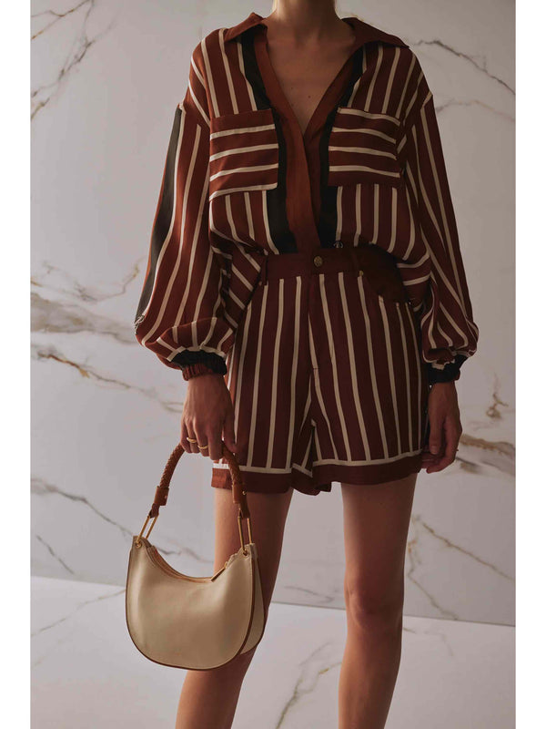 The Trista Shorts - Cherrywood Stripe