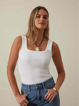 Zaeli Contour Rib Square Neck Tank - White